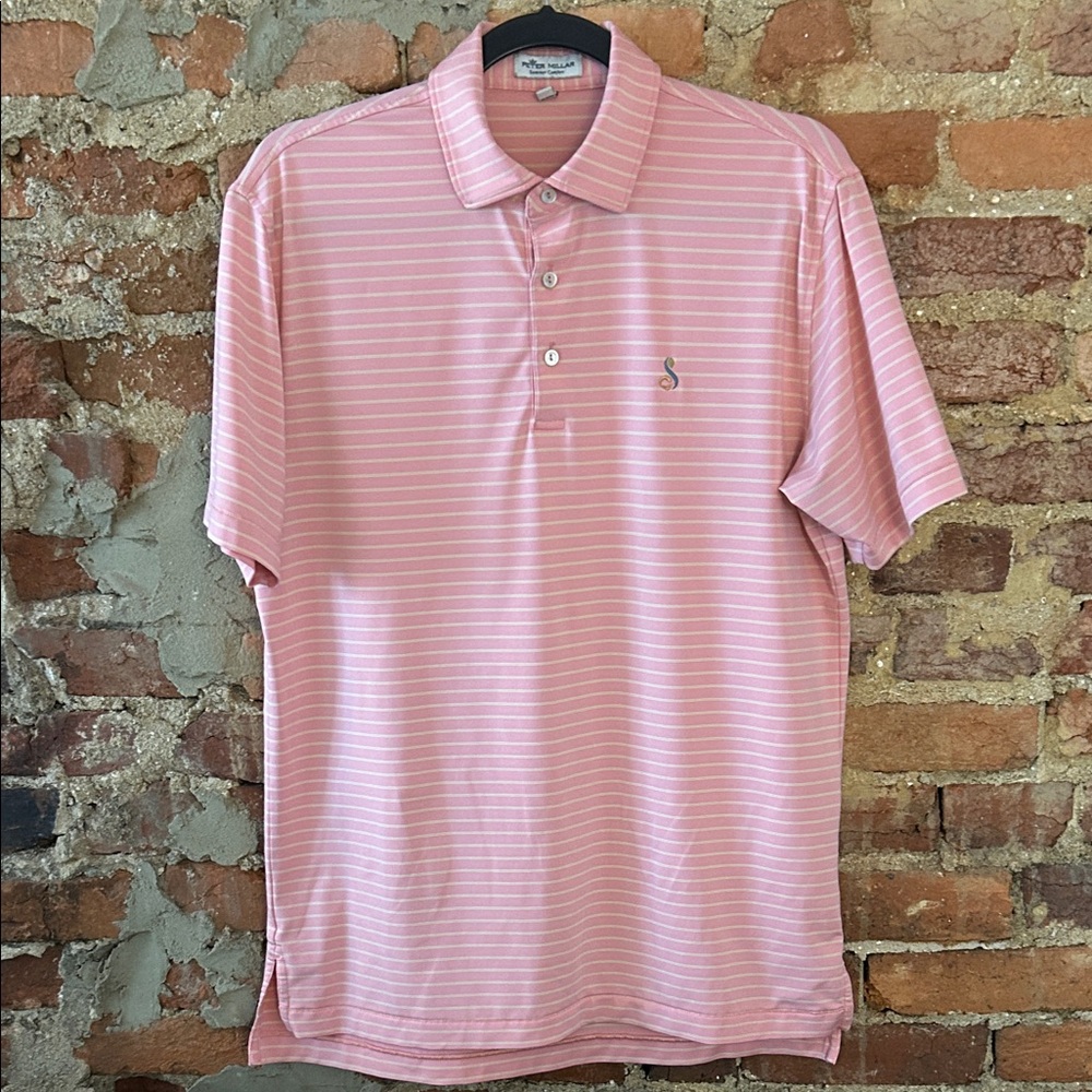 Peter Millar Light Pink & White Striped Performance Polo